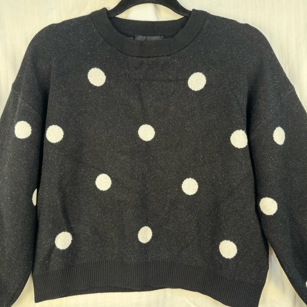 Premise Bubble Sleeve Pullover Sweater Women’s Size Medium Black White Polka Dot